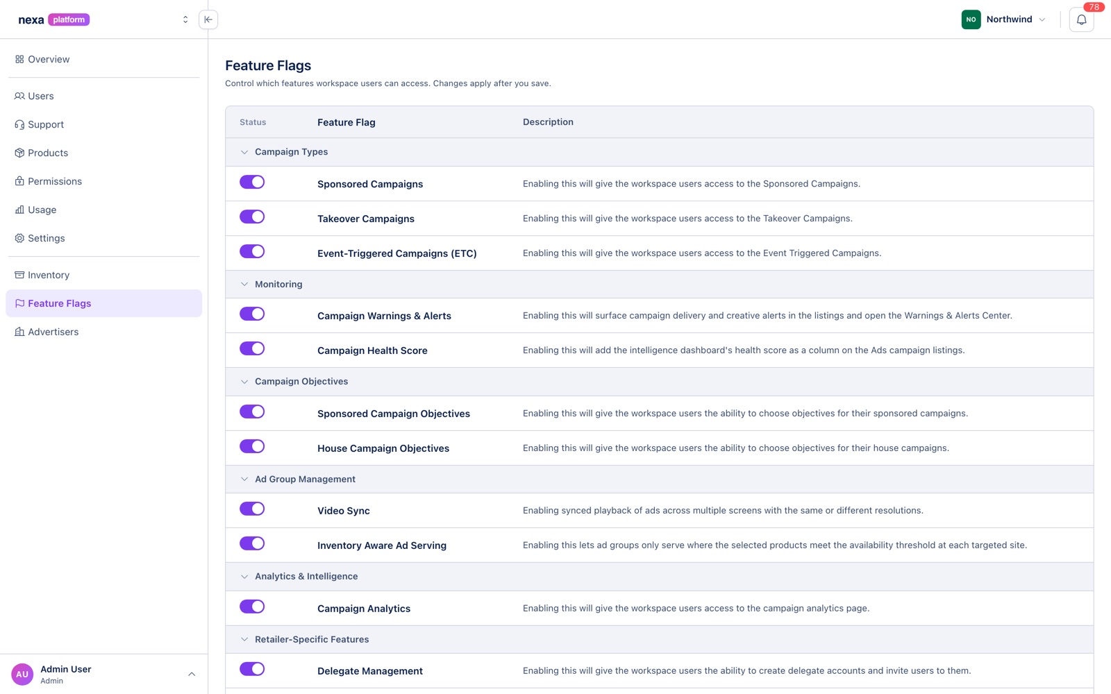 Feature flags admin